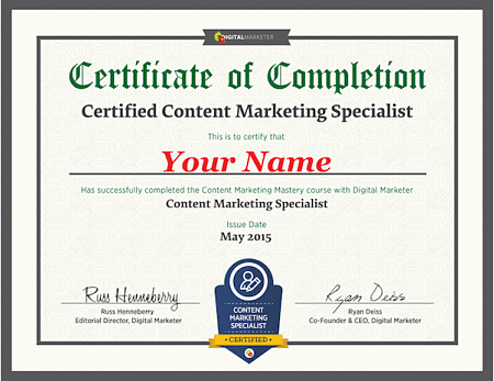 digital marketer certified content marketing specialist