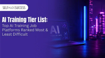 Banner for SELFMADE SUCCESS: 'AI Training Tier List' headline on a purple gradient with a laptop showing AI graphics.