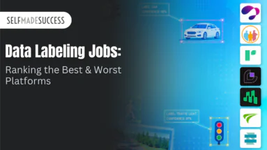 Hero banner for Self Made Success article: 'Data Labeling Jobs: Ranking the Best & Worst Platforms' with the logo on the left and vertical app icons on the right.
