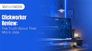 Blue SelfMadeSuccess hero banner with the headline “Clickworker Review: The Truth About Their Micro Jobs.”