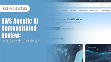 Hero banner with SelfMadeSuccess logo and the headline 'AWS Agentic AI Demonstrated Review: Is It Worth Getting?' on a blue gradient background.